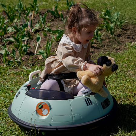 Masinuta busitoare pentru copii, Kinderplay UFO, telecomanda control parental, rotatie 360, 80W, 12V, verde [2]