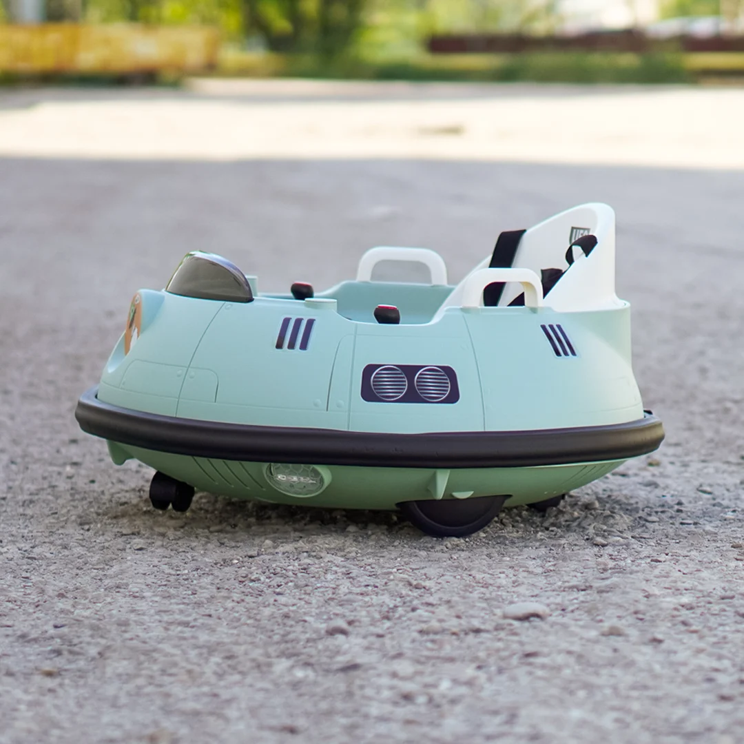 Masinuta busitoare pentru copii, Kinderplay UFO, telecomanda control parental, rotatie 360, 80W, 12V, verde [5]