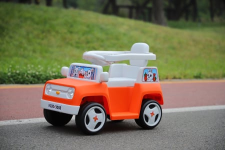 Masinuta pentru copii 4 in 1, Kinderplay FunnyBunny 60W 6V, cu telecomanda si remorca, portocalie [1]