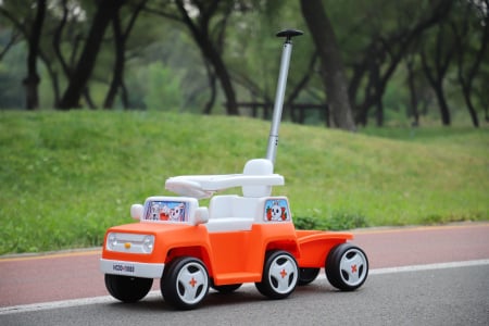 Masinuta pentru copii 4 in 1, Kinderplay FunnyBunny 60W 6V, cu telecomanda si remorca, portocalie [2]