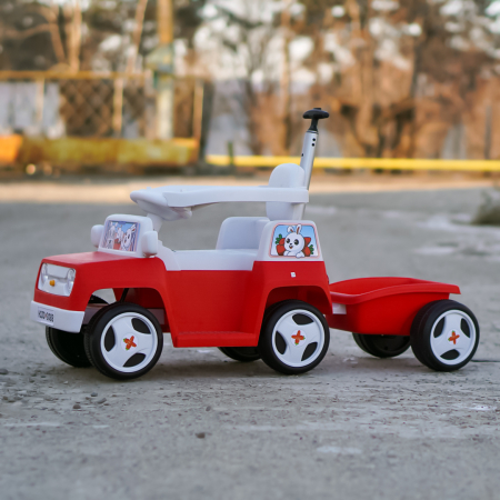 Masinuta pentru copii 4 in 1, Kinderplay FunnyBunny 60W 6V, cu telecomanda si remorca, rosie [6]