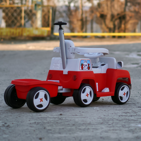 Masinuta pentru copii 4 in 1, Kinderplay FunnyBunny 60W 6V, cu telecomanda si remorca, rosie [4]