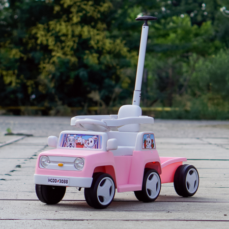 Masinuta pentru copii 4 in 1, Kinderplay FunnyBunny 60W 6V, cu telecomanda si remorca, roz [1]