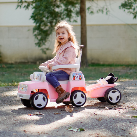 Masinuta pentru copii 4 in 1, Kinderplay FunnyBunny 60W 6V, cu telecomanda si remorca, roz [1]