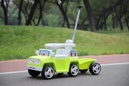 Masinuta pentru copii 4 in 1, Kinderplay FunnyBunny 60W 6V, cu telecomanda si remorca, verde [1]