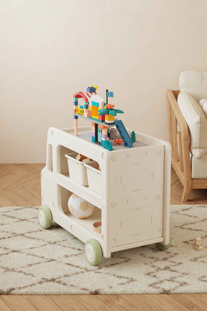 Organizator de jucării Kinderplay tip autobuz, multifuncțional, placa suport pentru piese lego, accesorii incluse, verde [12]