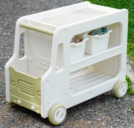 Organizator de jucării Kinderplay tip autobuz, multifuncțional, placa suport pentru piese lego, accesorii incluse, verde [1]
