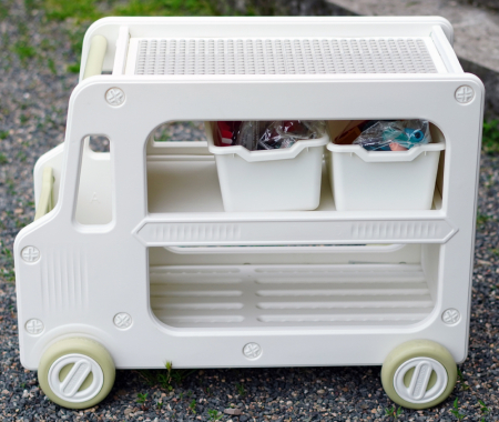 Organizator de jucării Kinderplay tip autobuz, multifuncțional, placa suport pentru piese lego, accesorii incluse, verde [6]