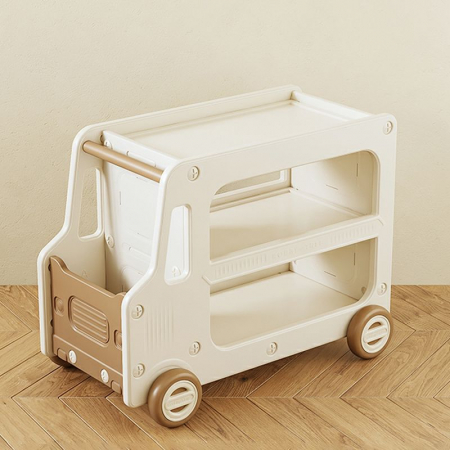 Mobila si organizatoare - Organizator jucării Kinderplay forma autobuz cu roti, multifuncțional, suport pentru piese lego, cafeniu