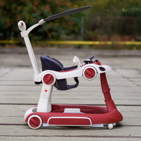 Premergator Kinderplay Walker 5 in 1 pentru copii 6-18 luni, balansoar, jumper, maner parental, parasolar, volan, lumini si muzica, reglabil si pliabil, rosu [3]