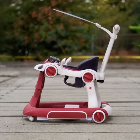 Premergator Kinderplay Walker 5 in 1 pentru copii 6-18 luni, balansoar, jumper, maner parental, parasolar, volan, lumini si muzica, reglabil si pliabil, rosu [7]