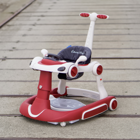 Premergator Kinderplay Walker 5 in 1 pentru copii 6-18 luni, balansoar, jumper, maner parental, parasolar, volan, lumini si muzica, reglabil si pliabil, rosu [9]