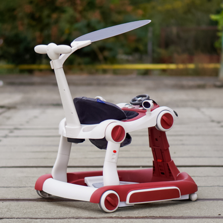Premergator Kinderplay Walker 5 in 1 pentru copii 6-18 luni, balansoar, jumper, maner parental, parasolar, volan, lumini si muzica, reglabil si pliabil, rosu [4]