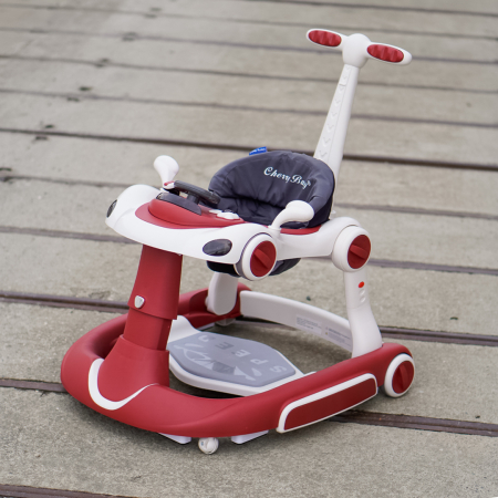 Premergator Kinderplay Walker 5 in 1 pentru copii 6-18 luni, balansoar, jumper, maner parental, parasolar, volan, lumini si muzica, reglabil si pliabil, rosu [10]