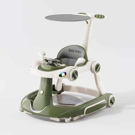 Premergatoare - Premergator Kinderplay Walker 5 in 1 pentru copii 6-18 luni, balansoar, jumper, maner parental, parasolar, volan, lumini si muzica, reglabil si pliabil, verde