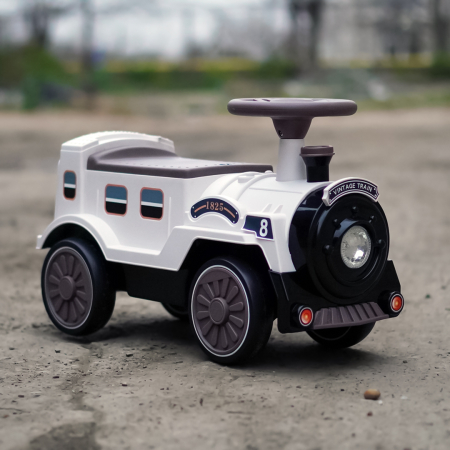 Premergator trenulet, Kinderplay Vintage Train, pentru copii, 18-30 luni, roti EVA, alb [1]