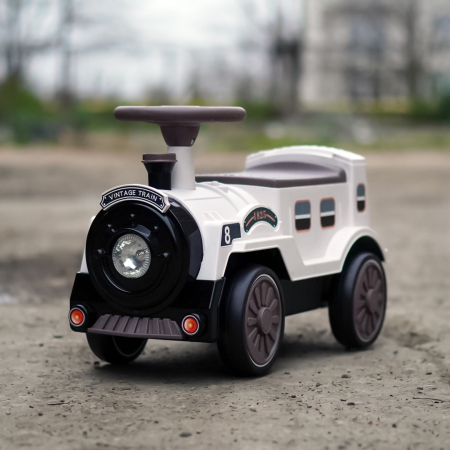 Premergator trenulet, Kinderplay Vintage Train, pentru copii, 18-30 luni, roti EVA, alb [3]