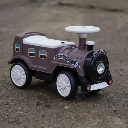 Premergator trenulet, Kinderplay Vintage Train, pentru copii, 18-30 luni, roti EVA, maro [7]