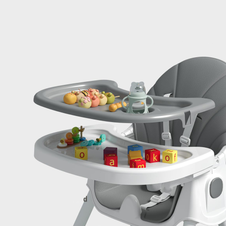 Scaun de masa si de joaca pentru copii 6–36 luni, ajustabil, inaltime reglabila, tava detasabila, centura de siguranta, gri [3]