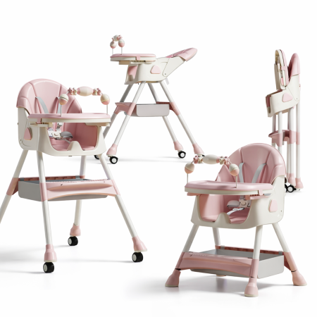 Centre de joaca pentru copii - Scaun de masa si de joaca pentru copii 6–36 luni, ajustabil, inaltime reglabila, tava detasabila, centura de siguranta, roz