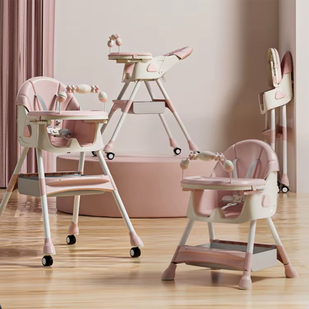 Mobila si organizatoare - Scaun de masa si de joaca pentru copii 6–36 luni, ajustabil, inaltime reglabila, tava detasabila, centura de siguranta, roz