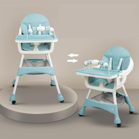 Scaun de masa si de joaca pentru copii 6–36 luni, ajustabil, inaltime reglabila, tava detasabila, centura de siguranta, verde [2]