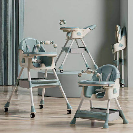Mobila si organizatoare - Scaun de masa si de joaca pentru copii 6–36 luni, ajustabil, inaltime reglabila, tava detasabila, centura de siguranta, verde