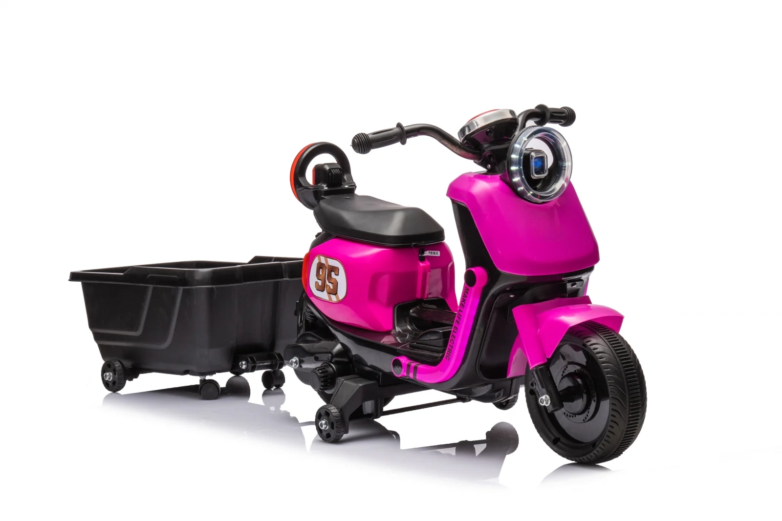 Scuter electric pentru copii, Kinderplay Scooty, remorca inclusa, telecomanda control parental, 70W, 6V 7Ah, roz [3]