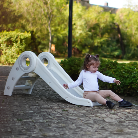 Tobogan pentru copii Kinderplay cu design ergonomic, pentru interior sau exterior, trepte antiderapante, pliabil, alb [3]