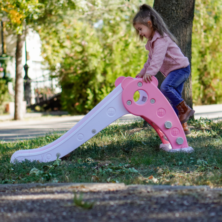 Tobogan pentru copii Kinderplay cu design ergonomic, pentru interior sau exterior, trepte antiderapante, pliabil, roz [3]
