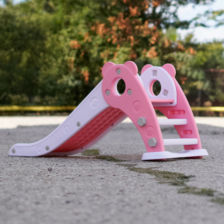 Tobogan pentru copii Kinderplay cu design ergonomic, pentru interior sau exterior, trepte antiderapante, pliabil, roz [8]