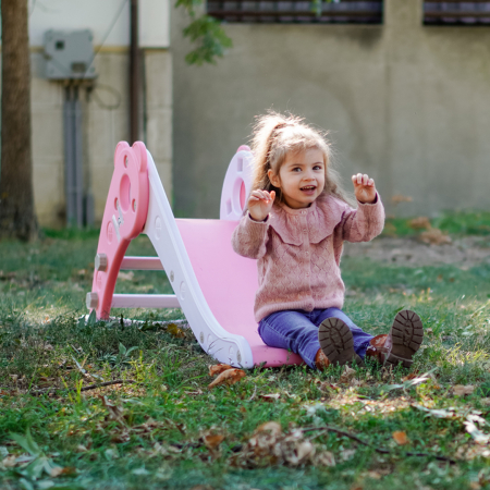 Tobogan pentru copii Kinderplay cu design ergonomic, pentru interior sau exterior, trepte antiderapante, pliabil, roz [2]