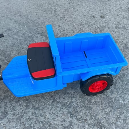 Tractoras electric cu remorca Kinderplay, pentru copii 3-6 ani, 70W 12V, telecomanda, scaun tapitat, albastru [9]