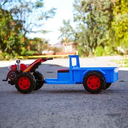 Tractoras electric cu remorca Kinderplay, pentru copii 3-6 ani, 70W 12V, telecomanda, scaun tapitat, albastru [8]