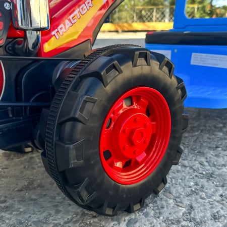 Tractoras electric cu remorca Kinderplay, pentru copii 3-6 ani, 70W 12V, telecomanda, scaun tapitat, albastru [3]