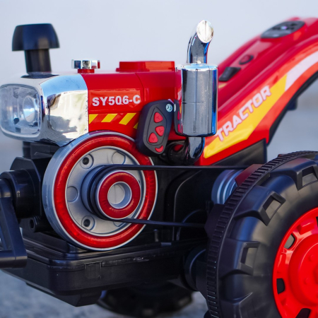 Tractoras electric cu remorca Kinderplay, pentru copii 3-6 ani, 70W 12V, telecomanda, scaun tapitat, albastru [11]