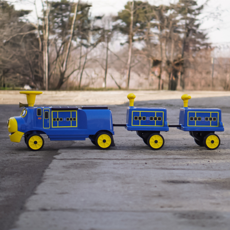 Trenulet electric CHUGGINGTON cu 2 vagoane extra, pentru 4 copii, 180W, 12V 7Ah roti moi, albastru [3]