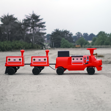 Trenulet electric CHUGGINGTON cu 2 vagoane extra, pentru 4 copii, 180W, 12V 7Ah roti moi, rosu [3]