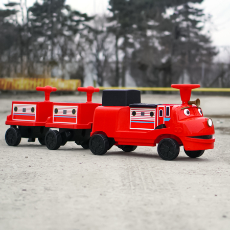 Trenulet electric CHUGGINGTON cu 2 vagoane extra, pentru 4 copii, 180W, 12V 7Ah roti moi, rosu [2]