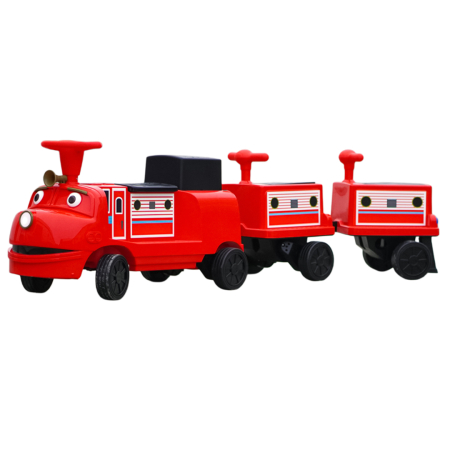 Produse in stoc - Trenulet electric CHUGGINGTON cu 2 vagoane extra, pentru 4 copii, 180W, 12V 7Ah roti moi, rosu