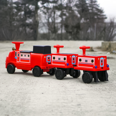 Trenulet electric CHUGGINGTON cu 2 vagoane extra, pentru 4 copii, 180W, 12V 7Ah roti moi, rosu [5]