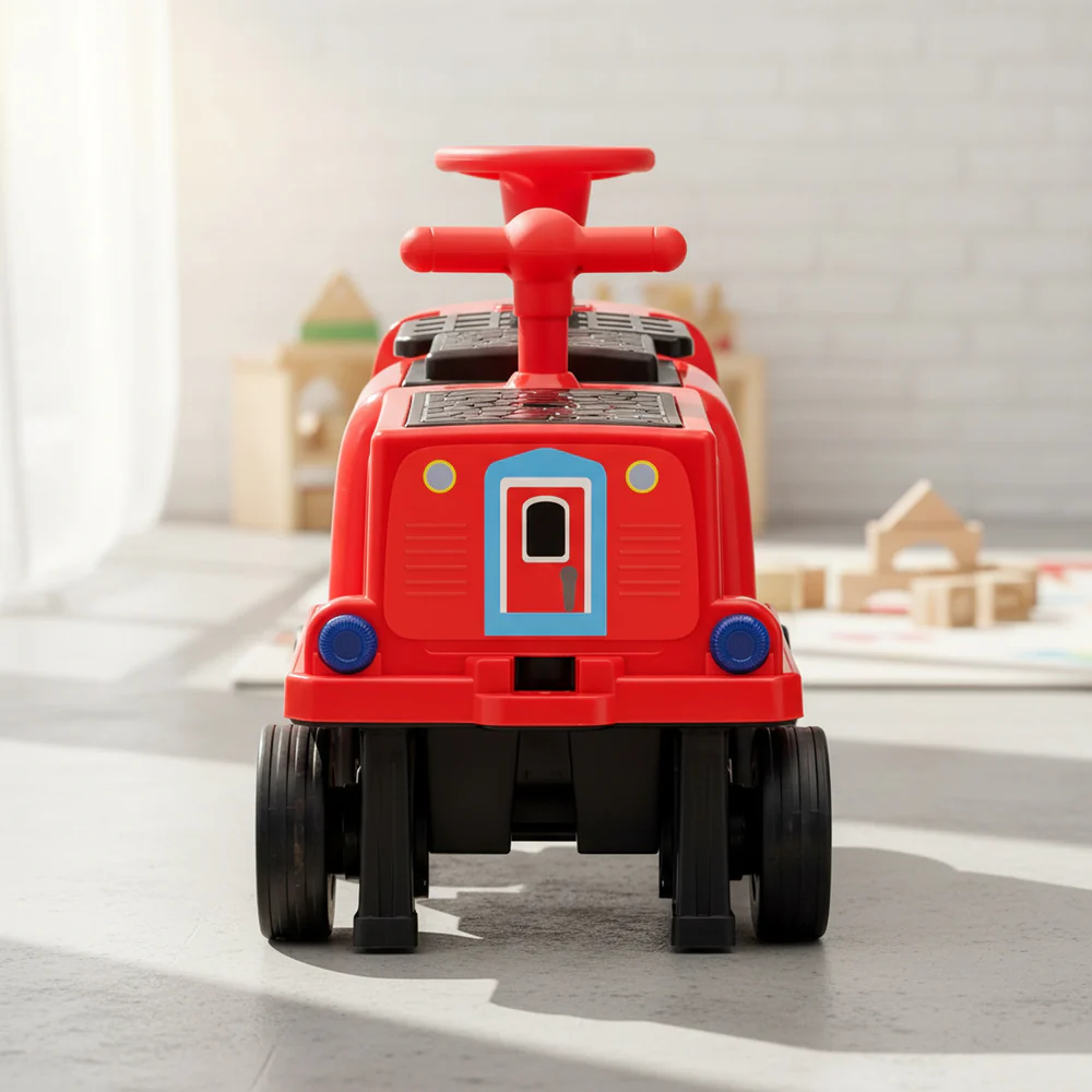 Trenulet electric CHUGGINGTON cu 2 vagoane extra, pentru 4 copii, 180W, 12V 7Ah roti moi, rosu [13]