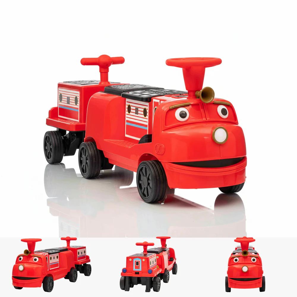 Trenulet electric CHUGGINGTON cu 2 vagoane extra, pentru 4 copii, 180W, 12V 7Ah roti moi, rosu [20]