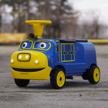 Trenulet electric pentru 2 copii 3-6 ani, CHUGGINGTON, 90W 12V, roti moi, albastru [16]