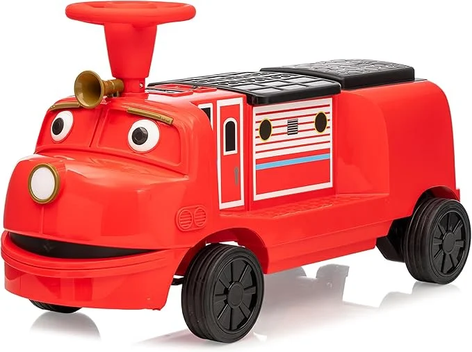 Produse in stoc - Trenulet electric pentru 2 copii 3-6 ani, CHUGGINGTON, 90W 12V, roti moi, rosu