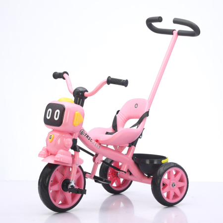 Tricicleta cu maner Kinderplay GRobo 3 in 1 copii 1-4 ani, roti EVA, pedale, centura, compartiment depozitare, roz [14]
