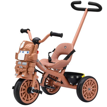 Trotinete & biciclete - Tricicleta cu maner Kinderplay PRO601 3 in 1 pentru copii, roti EVA, pedale, centura, compartiment depozitare, roz