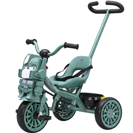 Trotinete & biciclete - Tricicleta cu maner Kinderplay Transformer 3 in 1 pentru copii, roti EVA, pedale, centura, compartiment depozitare, verde