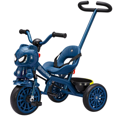 Trotinete & biciclete - Tricicleta cu maner Kinderplay Spider 3 in 1 pentru copii, roti EVA, pedale, centura, compartiment depozitare, albastra