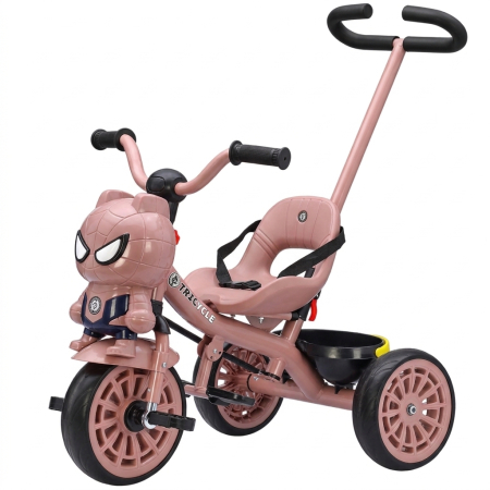 Trotinete & biciclete - Tricicleta cu maner Kinderplay Spider 3 in 1 pentru copii, roti EVA, pedale, centura, compartiment depozitare, roz